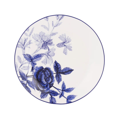 Blue Floral Rose Bone China Dinnerware Set, 16 Piece