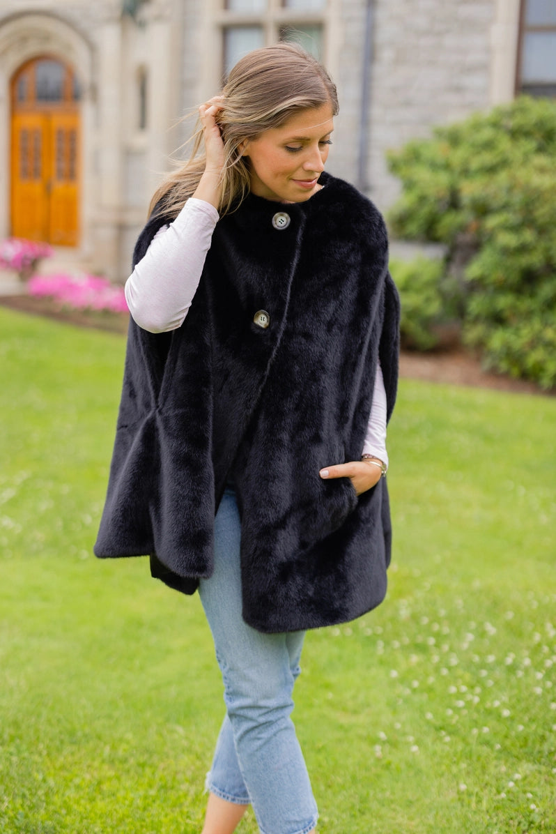 Ts Luxe Black Faux Fur Poncho