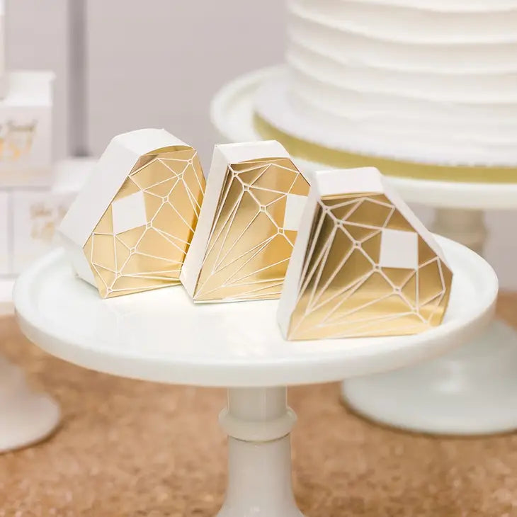 Diamond Favor Box With Metallic Gold - Set of 10