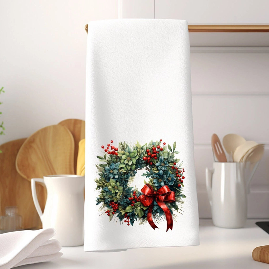 Winter Holiday Wreath Holiday Guest Hand Towel