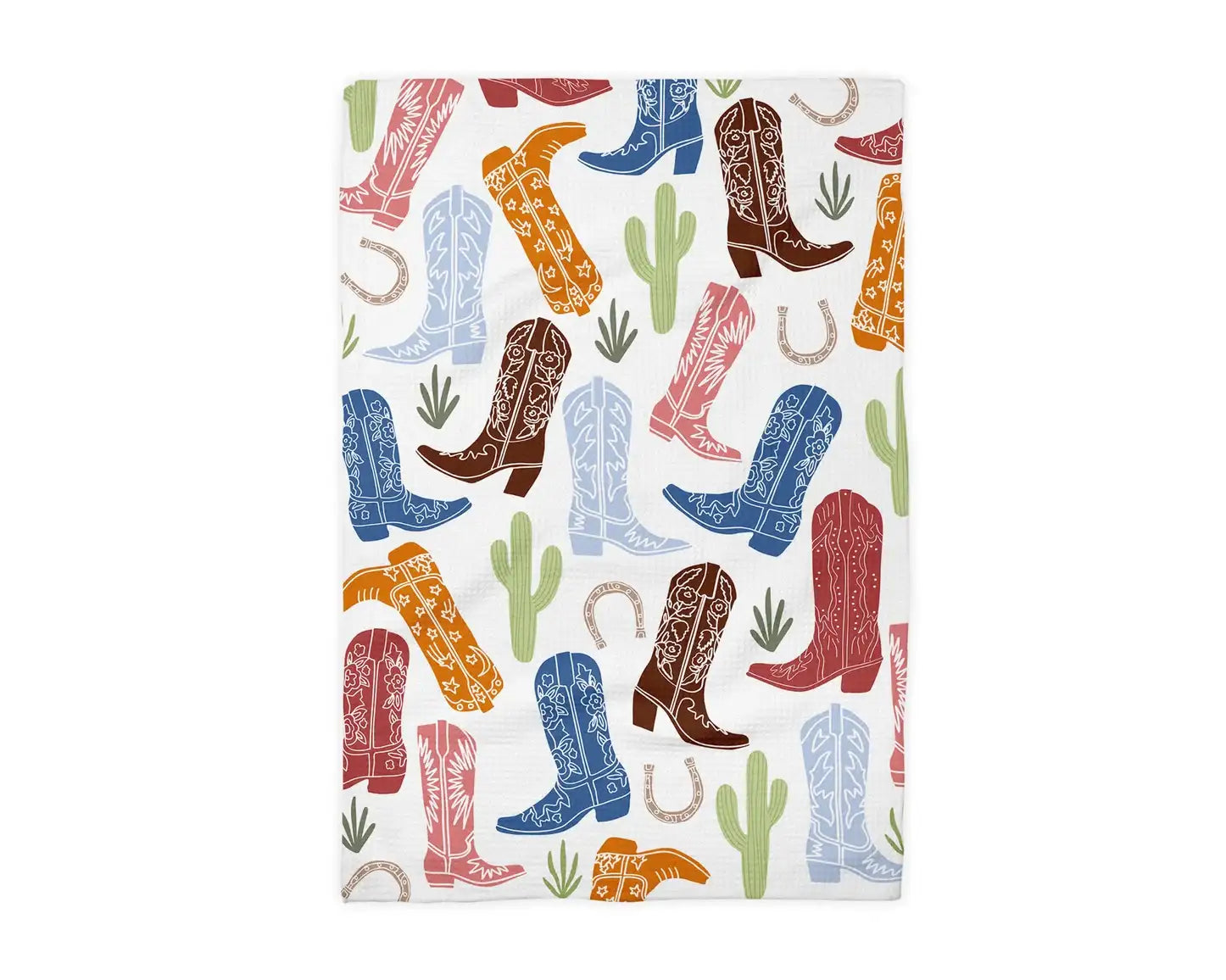 Cowboy Boot Cactus Kitchen Waffle Weave Towel