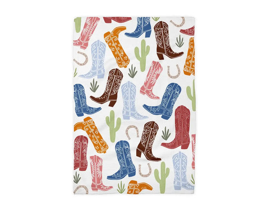 Cowboy Boot Cactus Kitchen Waffle Weave Towel