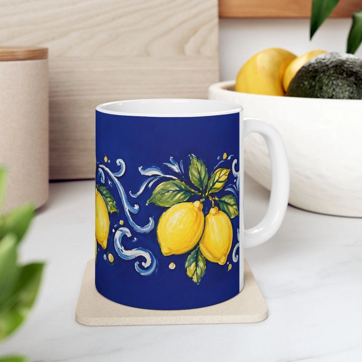 Little Italy Amalfi Blue & Lemon 11oz Mug - NAVY