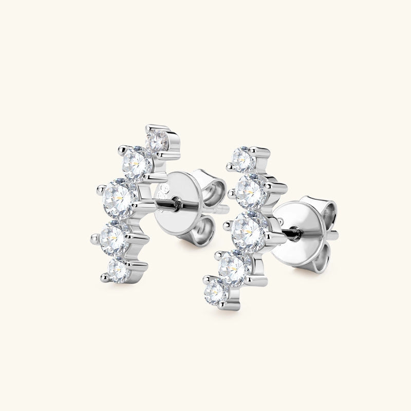 Moissanite Climber Stud Earrings in 925 Sterling Silver