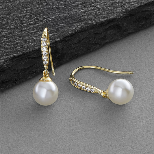 Micro Pave French Wire Earrings -Ivory Pearl Drops