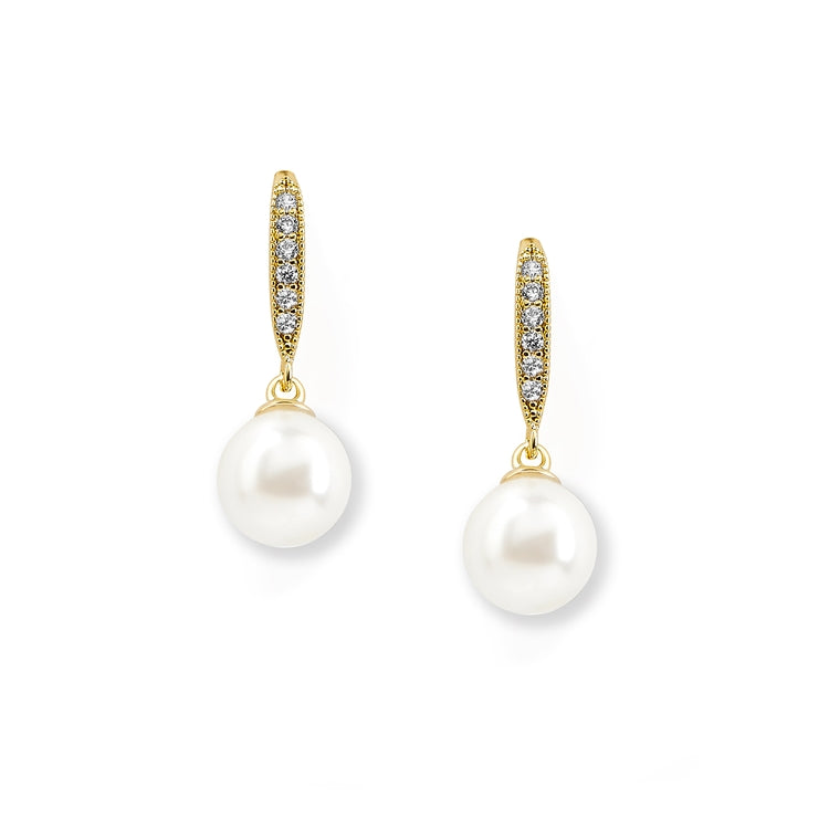 Micro Pave French Wire Earrings -Ivory Pearl Drops