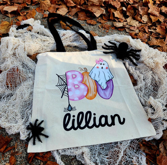 Custom Pink Boo Halloween Trick or Treat Bag