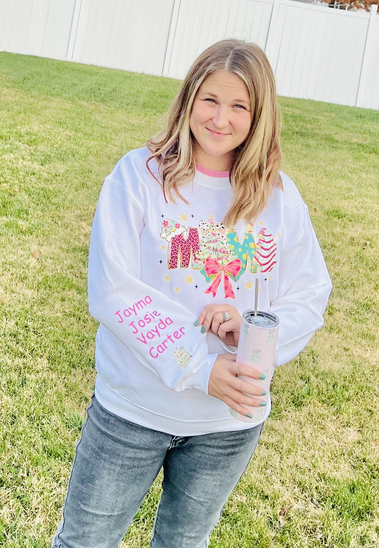 Mama Christmas Sweatshirt with Personalized Sleeve