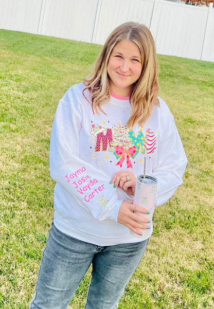 Mama Christmas Sweatshirt with Personalized Sleeve