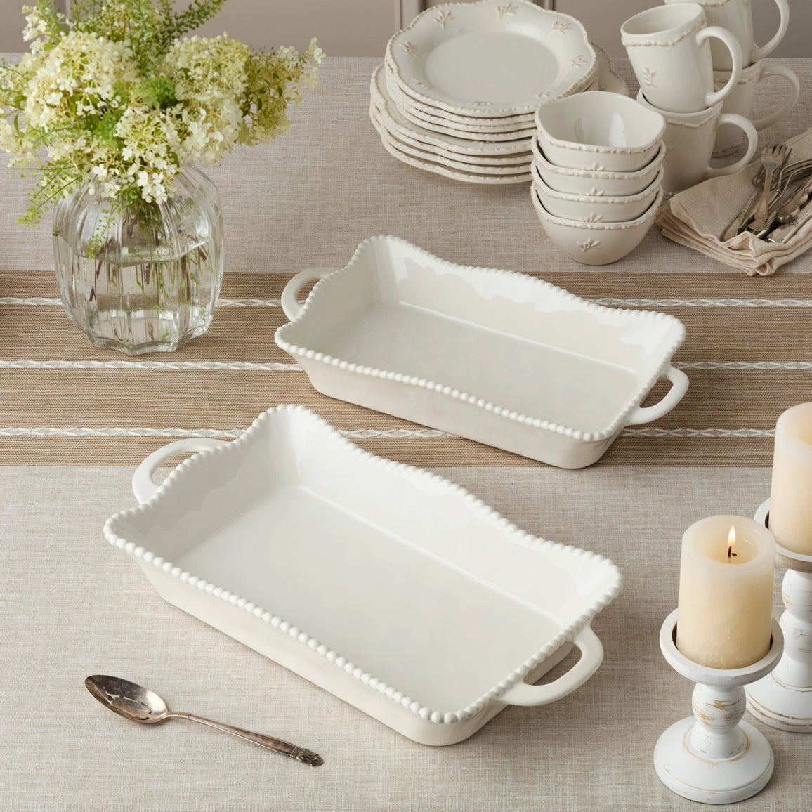 Perlette Cream Large Rectangular Baker 16in X 10.25in