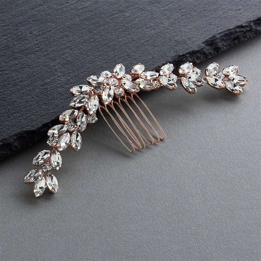 Curved Marquis Crystal Design Rose Gold Comb