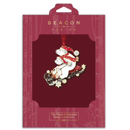 Polar Bears Sledding Brass Ornament