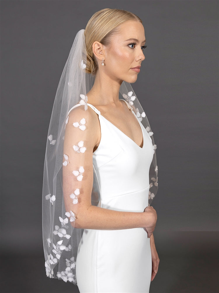 38" Fingertip Length Bridal Veil with Scattered Applique Petals