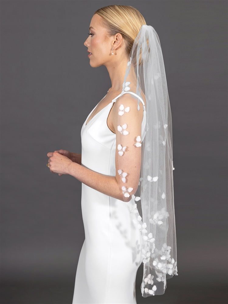 38" Fingertip Length Bridal Veil with Scattered Applique Petals