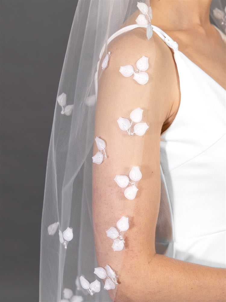 38" Fingertip Length Bridal Veil with Scattered Applique Petals