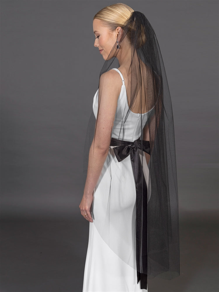 Black Cut Edge Wedding Veil In 52" Ballet or Semi-Waltz Length