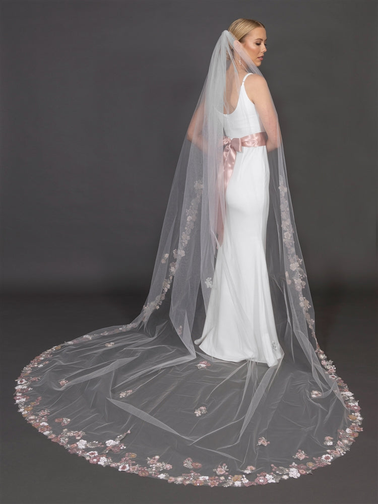 Cathedral Veil with Sequin and Embroidered Flowers & Leaves