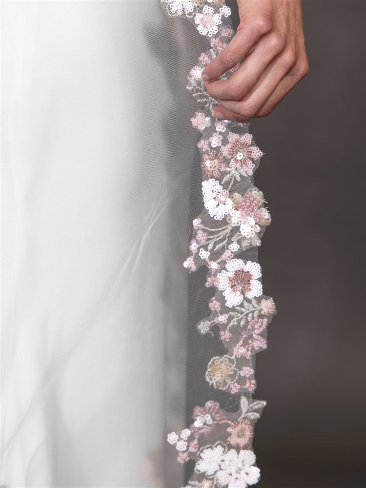 Cathedral Veil with Sequin and Embroidered Flowers & Leaves