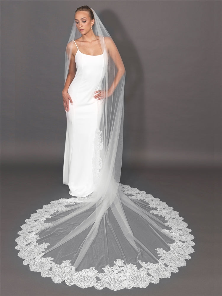 Luxe Soft Italian Tulle - Wide Lace Trim 120" Royal Cathedral Veil