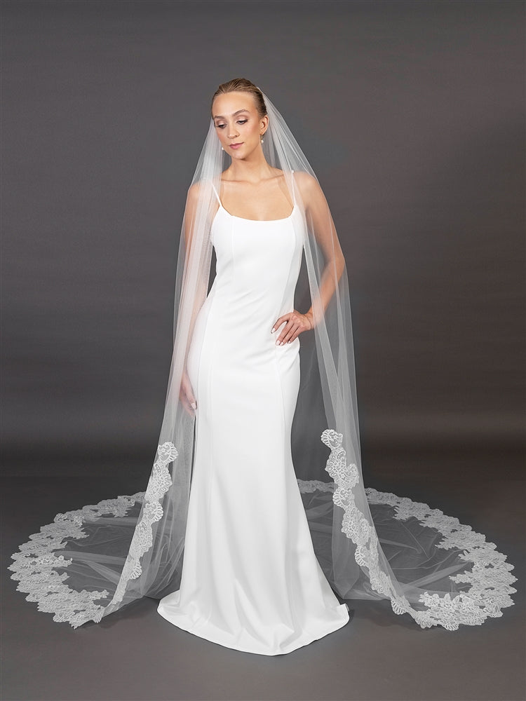 Luxe Soft Italian Tulle - Wide Lace Trim 120" Royal Cathedral Veil