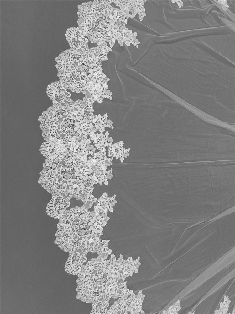 Luxe Soft Italian Tulle - Wide Lace Trim 120" Royal Cathedral Veil