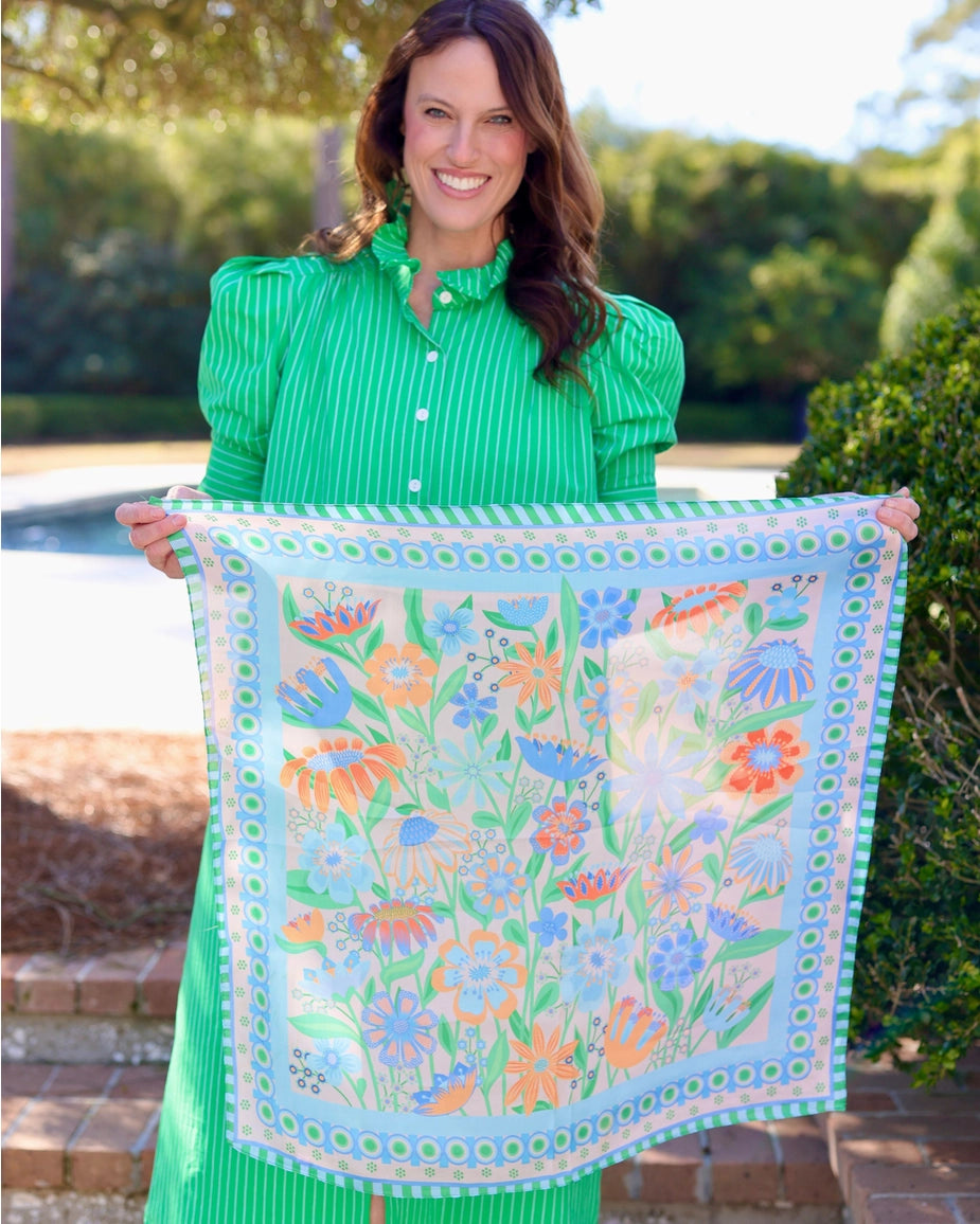 Brady Floral Print Scarf - Blue