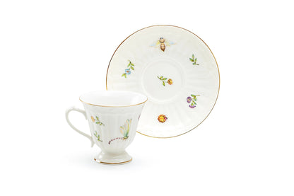 Summer Garden 7 oz Fine Porcelain Tea Cup and Saucer Set of 4