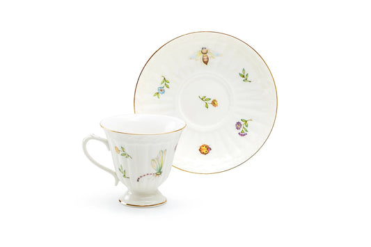 Summer Garden 7 oz Fine Porcelain Tea Cup and Saucer Set of 4