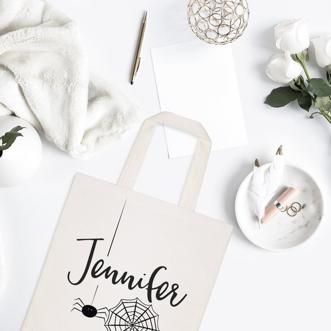 Personalized Name Spider Kids Canvas Tote Bag
