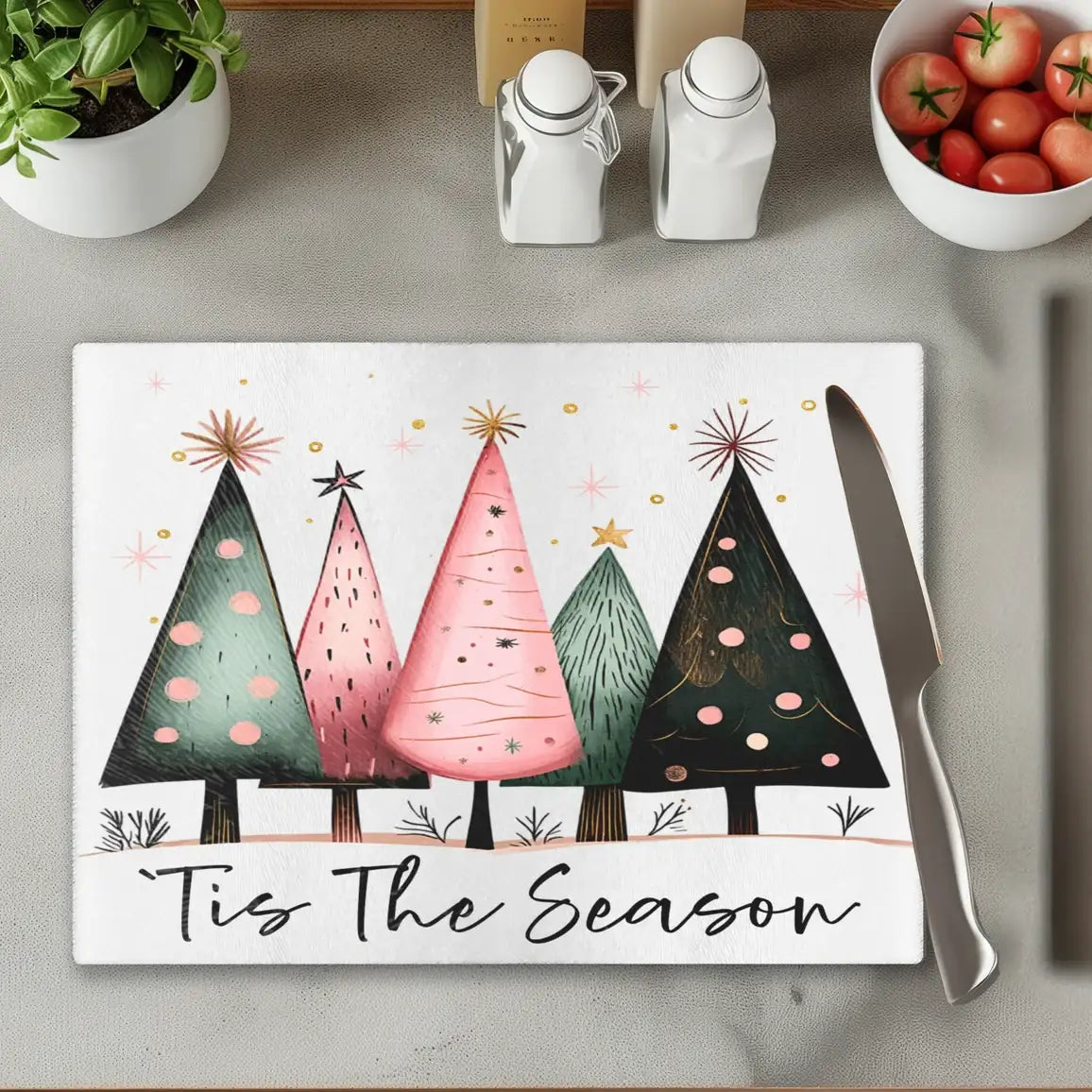 'Tis The Season Tempered Glass Cutting & Serving Board