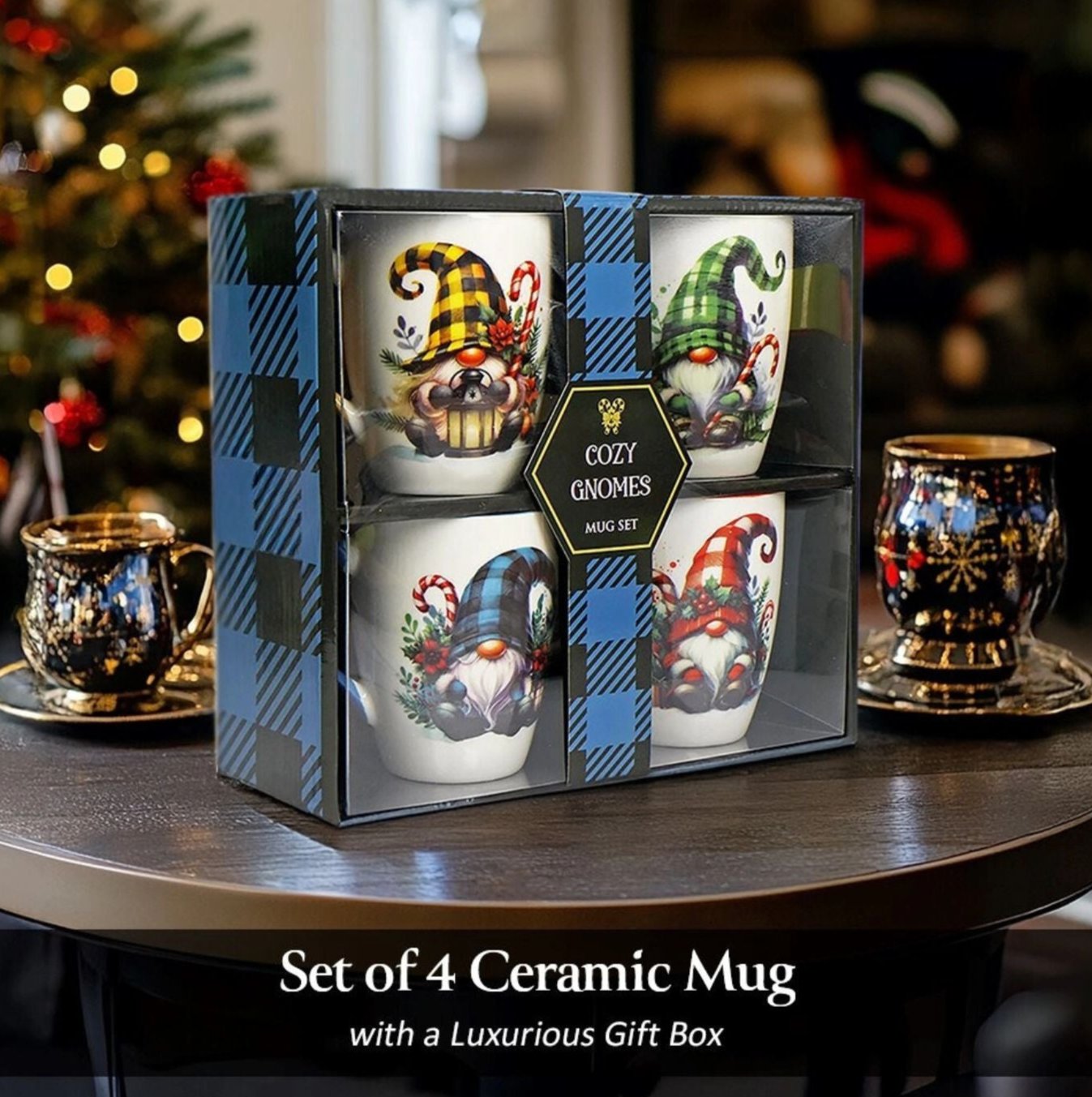 Holiday Gnome Set of 4 Ceramic Mug Set