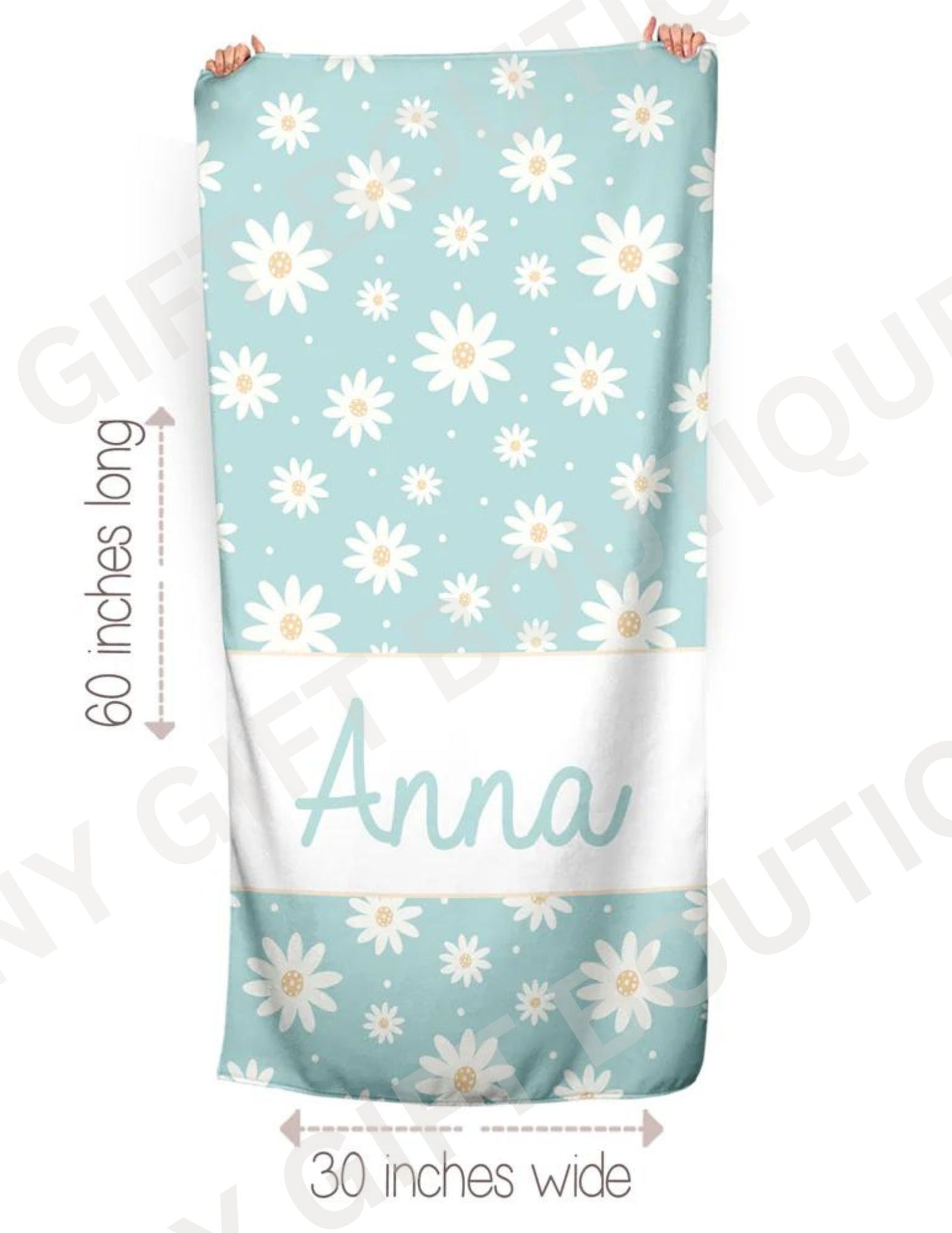 Clear Blue Skies Daisy Personalized Beach Towel