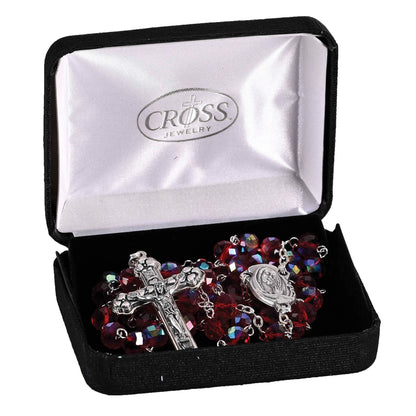 Rosary Red Aurora Borealis Glass 20"L - NY Gift Boutique