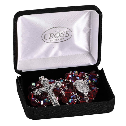 Rosary Red Aurora Borealis Glass 20"L - NY Gift Boutique