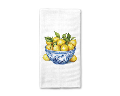 Chinoiserie Lemon Bowl Waffle Weave Tea Towel