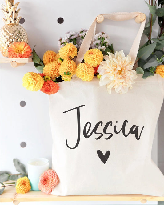 Personalized Name Heart Canvas Tote Bag