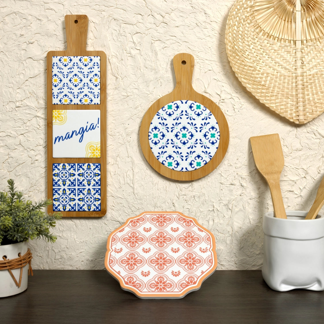 Mangia! - 16.5" Bamboo & Ceramic Tile Trivet