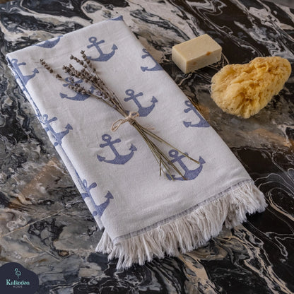 Turkish Beach Towel -Double Sided Anchor - NY Gift Boutique