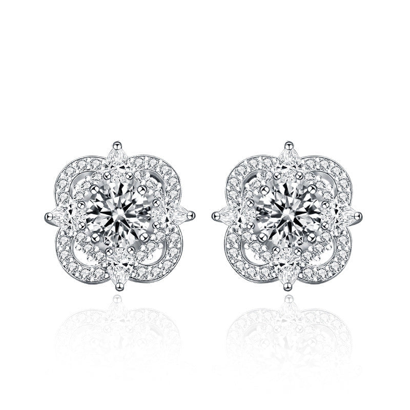 Moissanite Four Leaf Clover Earrings in 925 Sterling Silver