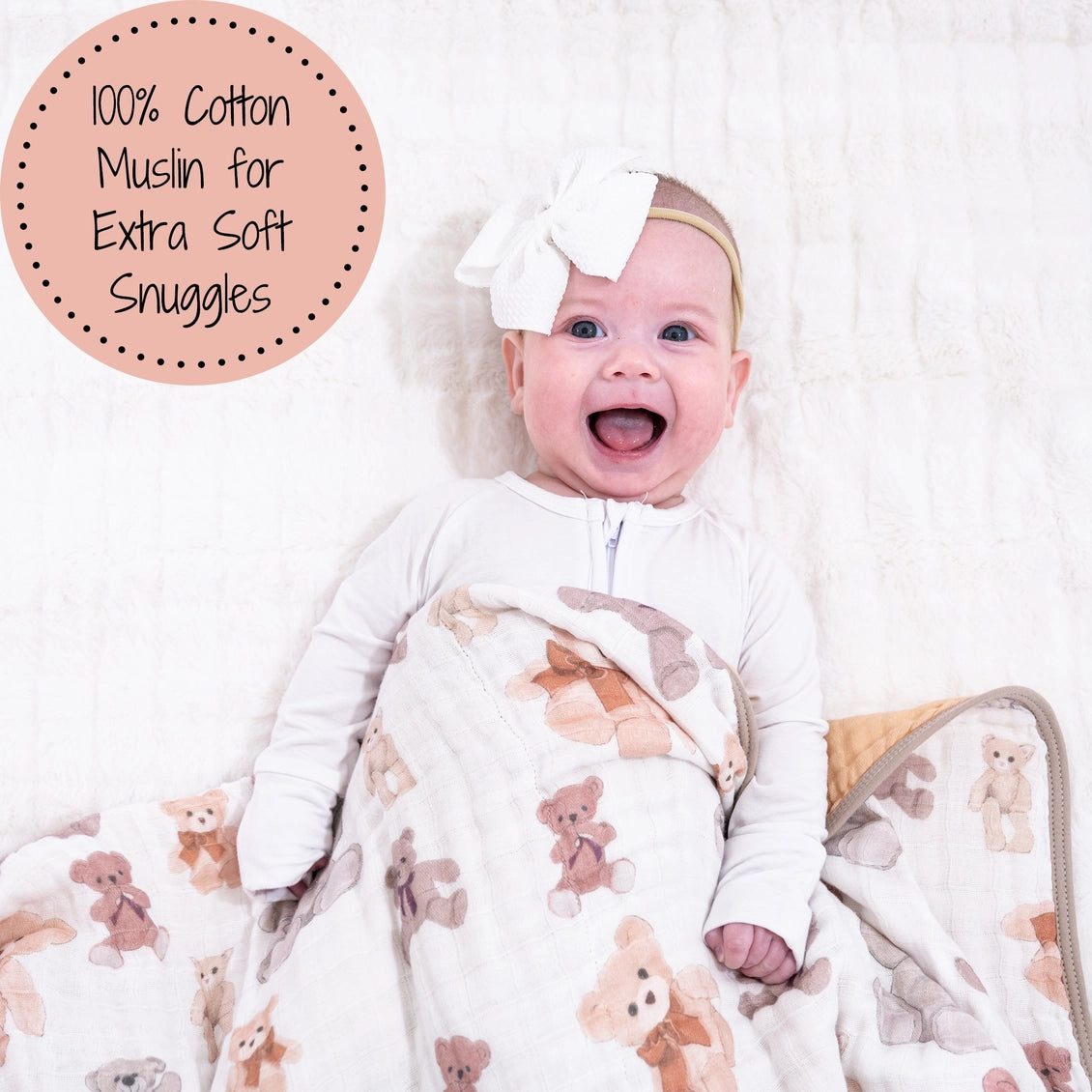 Bear Hugs Baby Toddler 100% Cotton Muslin Blanket