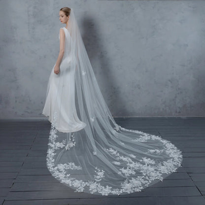 Organza Flowers Embroidered Lace Bridal Veil 120" - Ivory - NY Gift Boutique