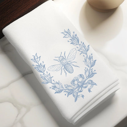 French Inspired Blue Bee Guest Hand Towel