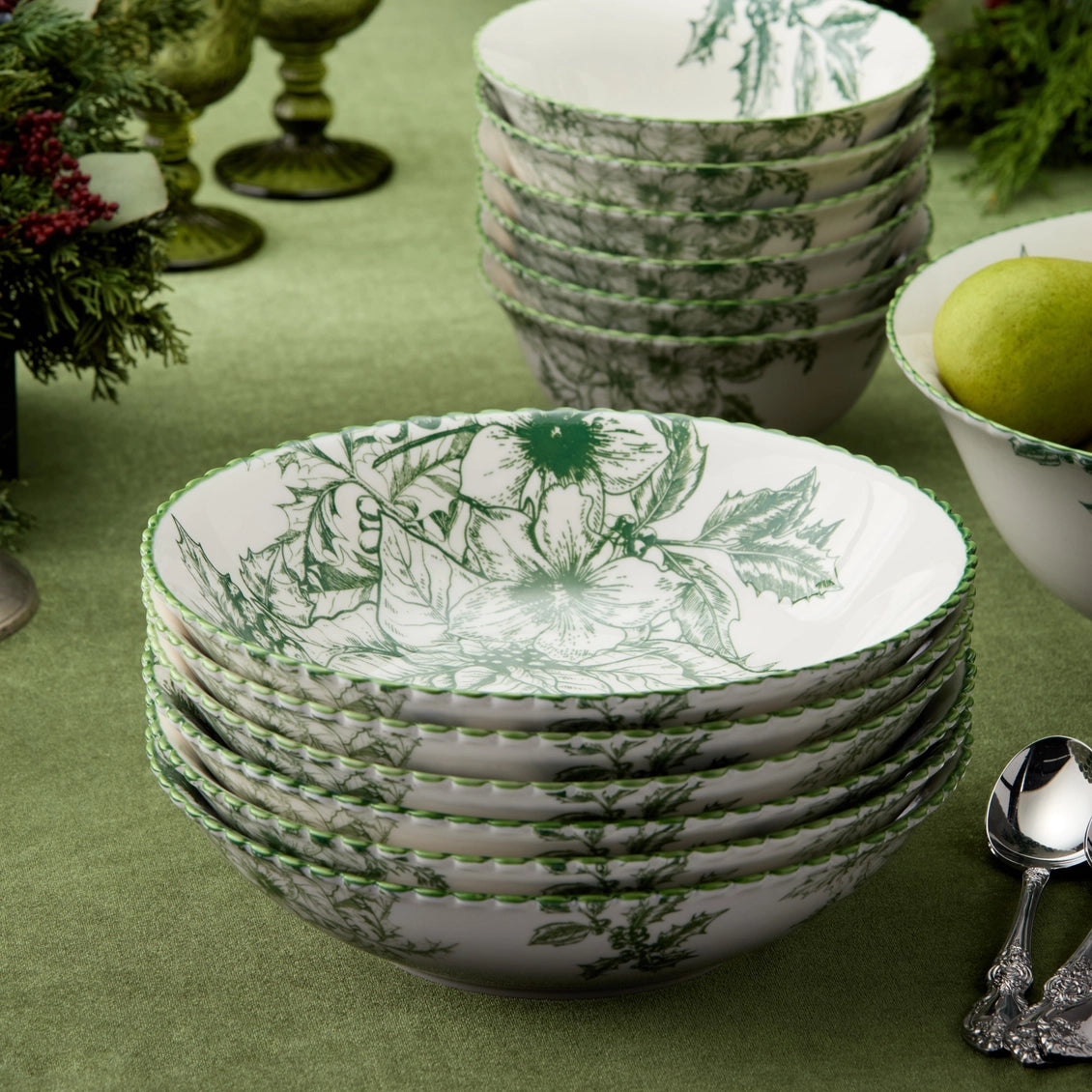 Winter Evergreen Soup/Pasta Bowls Set of 6