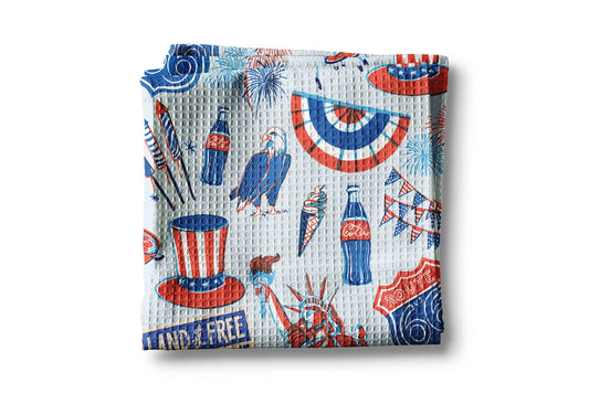 4th of July Patriotic Red White Blue Waffle Weave Towel
