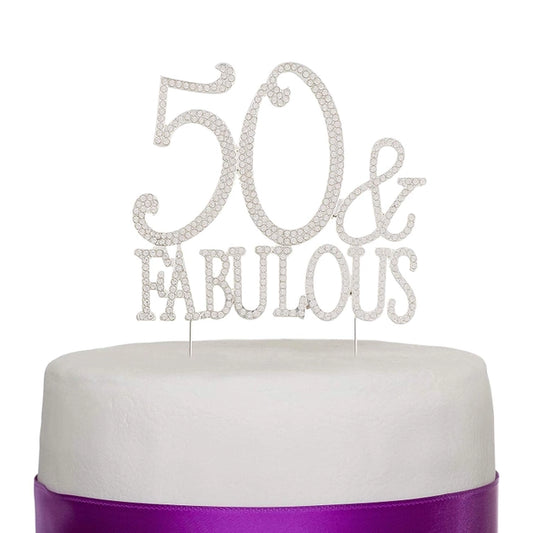 50 & Fabulous Silver Crystal Cake Topper