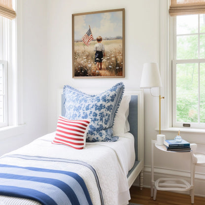 Little Boy with American Flag Unframed Art Print