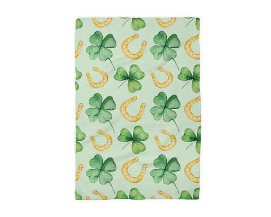 Irish Shamrock Gold Horseshoe Waffle Weave Towel