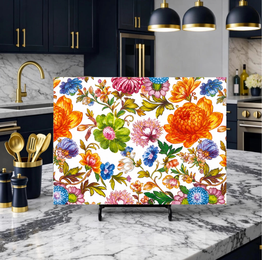 Floral Tempered Glass Trivet Board