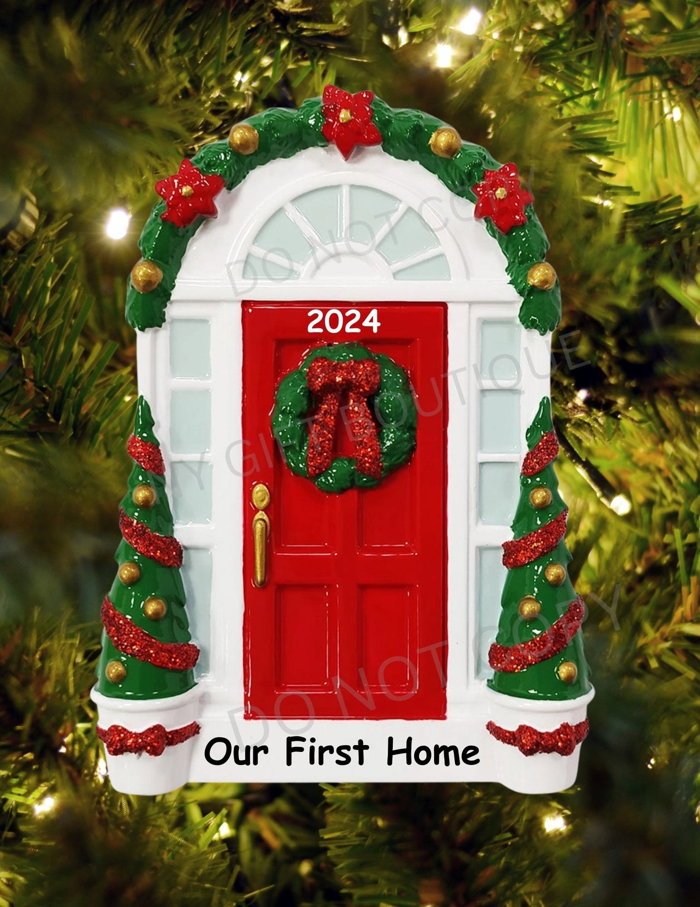 Red Door with Wreath Personalized Ornament