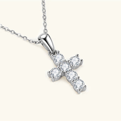 Round Cut Moissanite Cross Necklace in 925 Sterling Silver